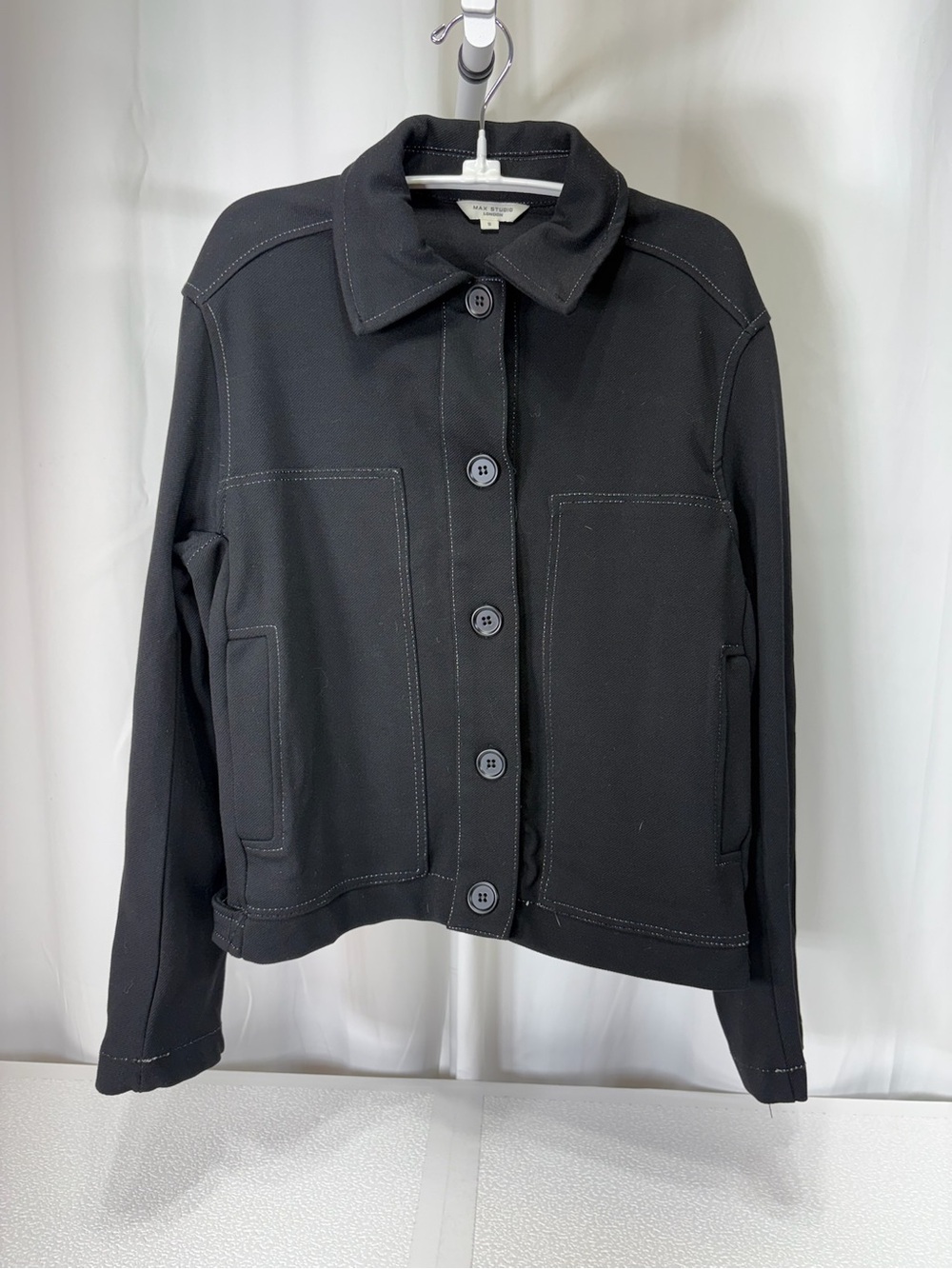 Max Studio Black Button-Front Jacket with Contrast Stitching 4321